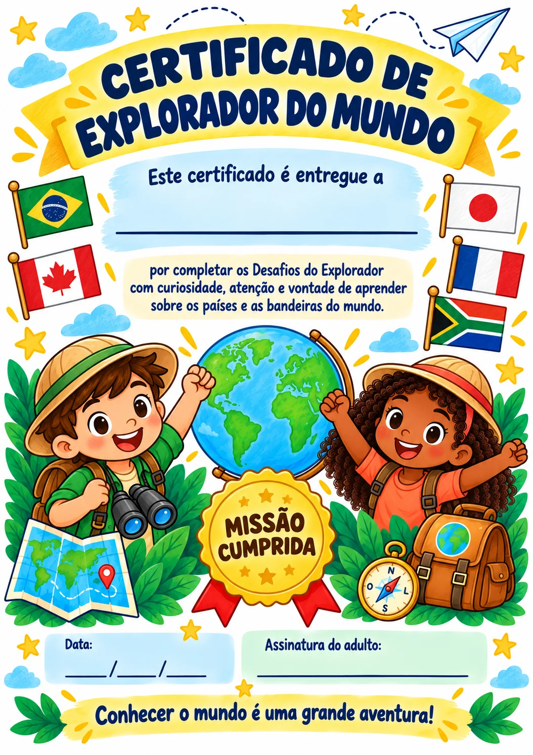 Certificado real de Explorador do Mundo