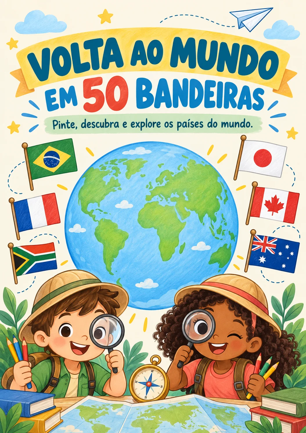 Capa real do caderno Volta ao Mundo em 50 Bandeiras