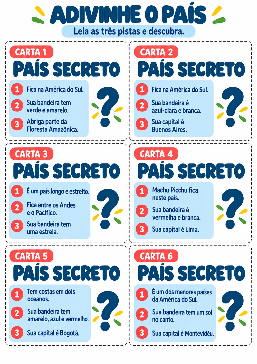 Página real das cartas Adivinhe o País